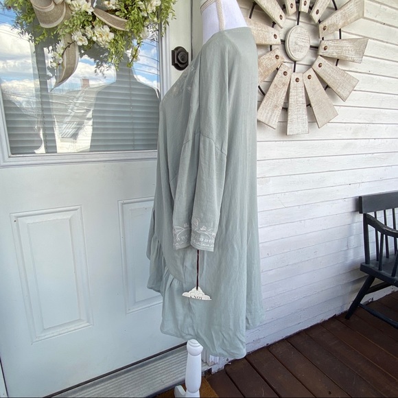 Sage Green Embroidered Gauze BoHo Kimono 3rd Piece - Picture 4 of 8